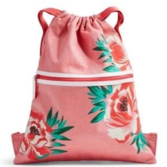 Vera Bradley drawstring bag Floral Pink cinch sack Backpack - Picture 1 of 4